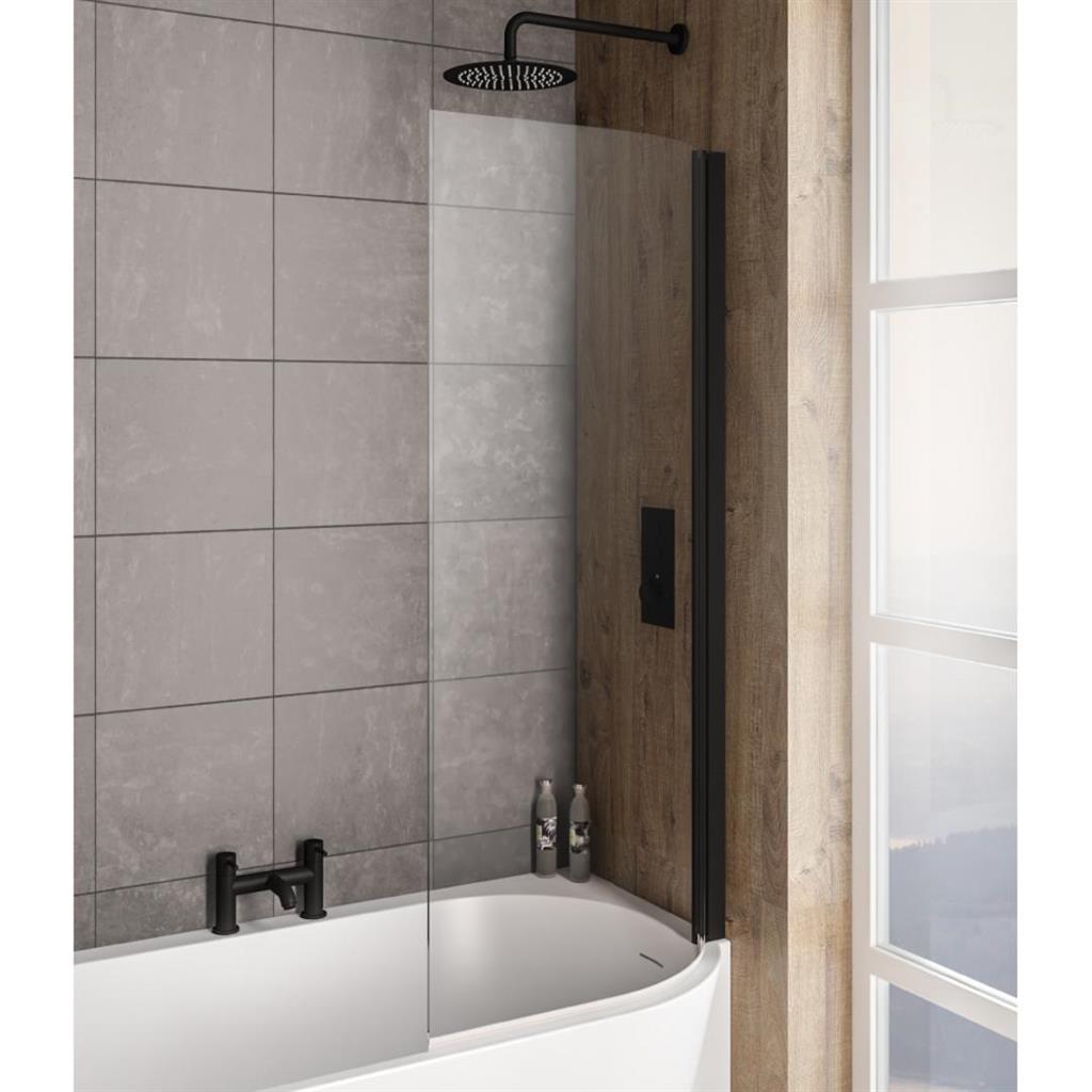 Eastbrook Bray 6mm Curved Hinged Bath Screen Right Hand 1400mm x 730mm - Matt Black - 49.2018 - TAP 'N' SHOWER