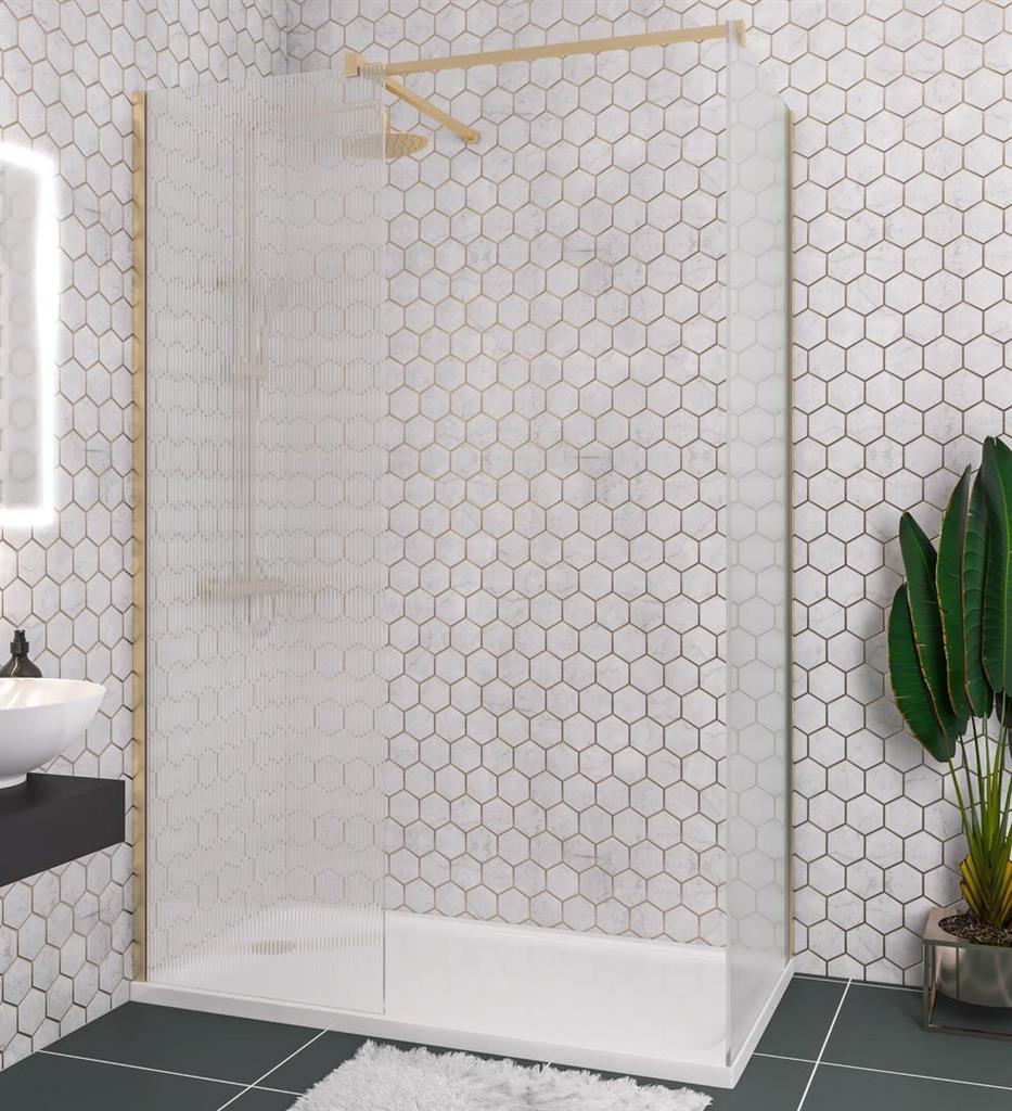 Eastbrook Vantage 2000 Fluted Walk - In Wetroom Shower Screen 1300mm - Brushed Brass - 49.2031 - TAP 'N' SHOWER