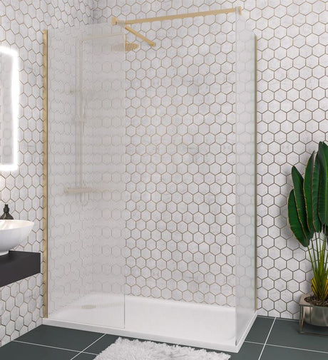 Eastbrook Vantage 2000 Fluted Walk - In Wetroom Shower Screen 1300mm - Brushed Brass - 49.2031 - TAP 'N' SHOWER