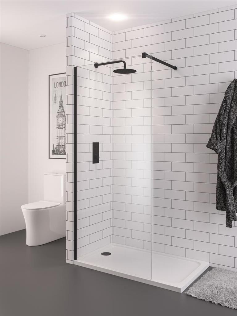 Eastbrook Vantage 2000 Walk - In Wetroom Shower Screen 1300mm - Matt Black - 49.2040 - TAP 'N' SHOWER