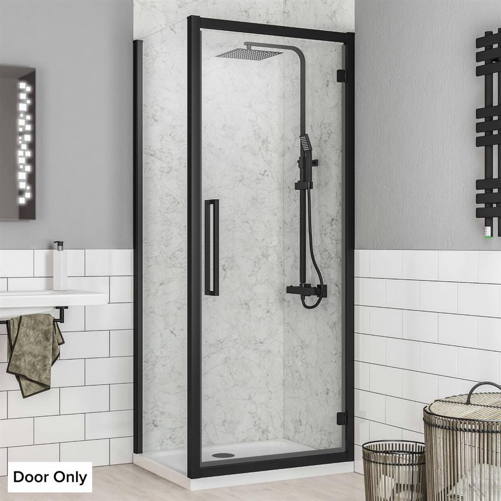 Eastbrook Corniche 8mm Framed Hinged Door 760mm - Matt Black - 49.3107 - TAP 'N' SHOWER