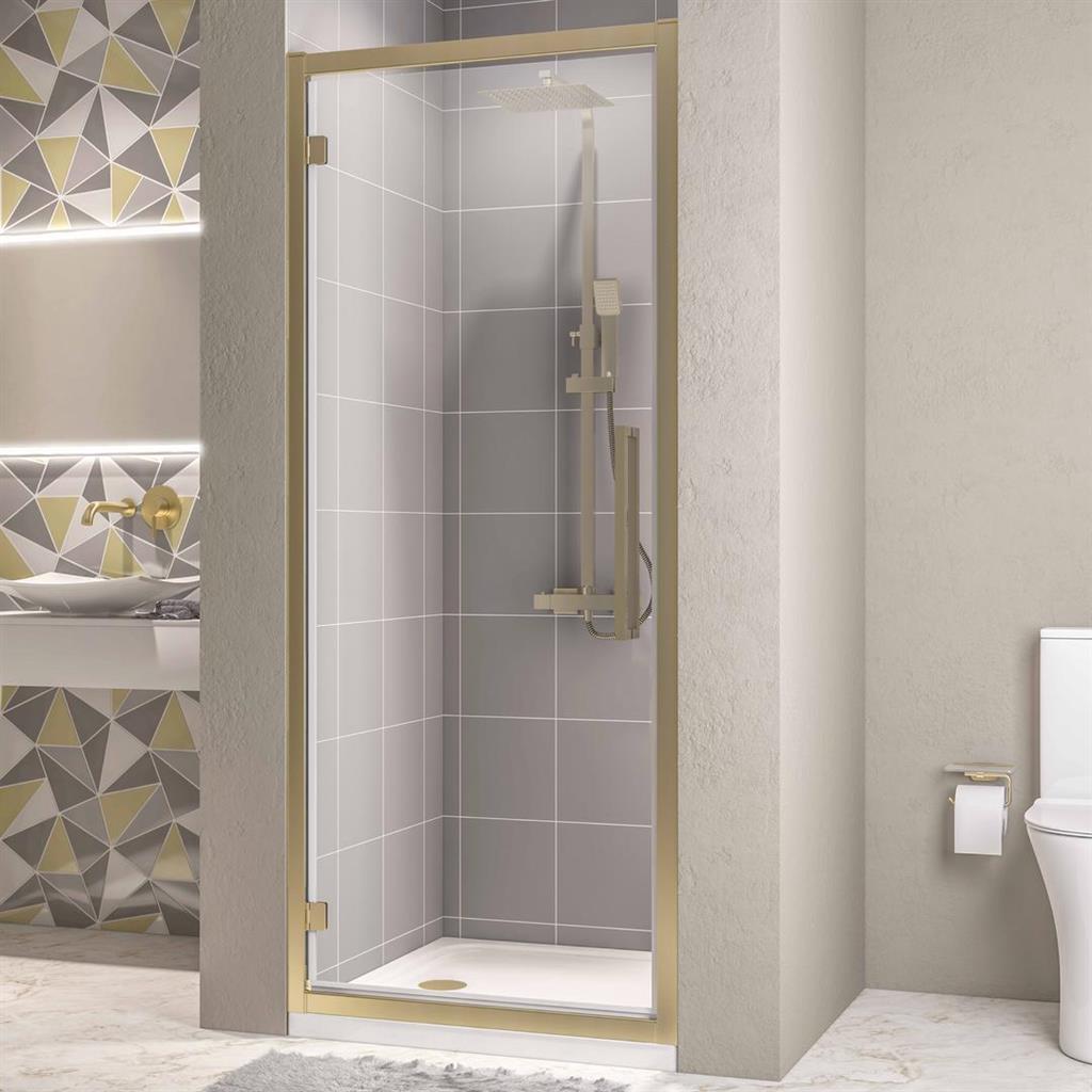 Eastbrook Corniche 8mm Framed Hinged Door 900mm - Brushed Brass - 49.3115 - TAP 'N' SHOWER
