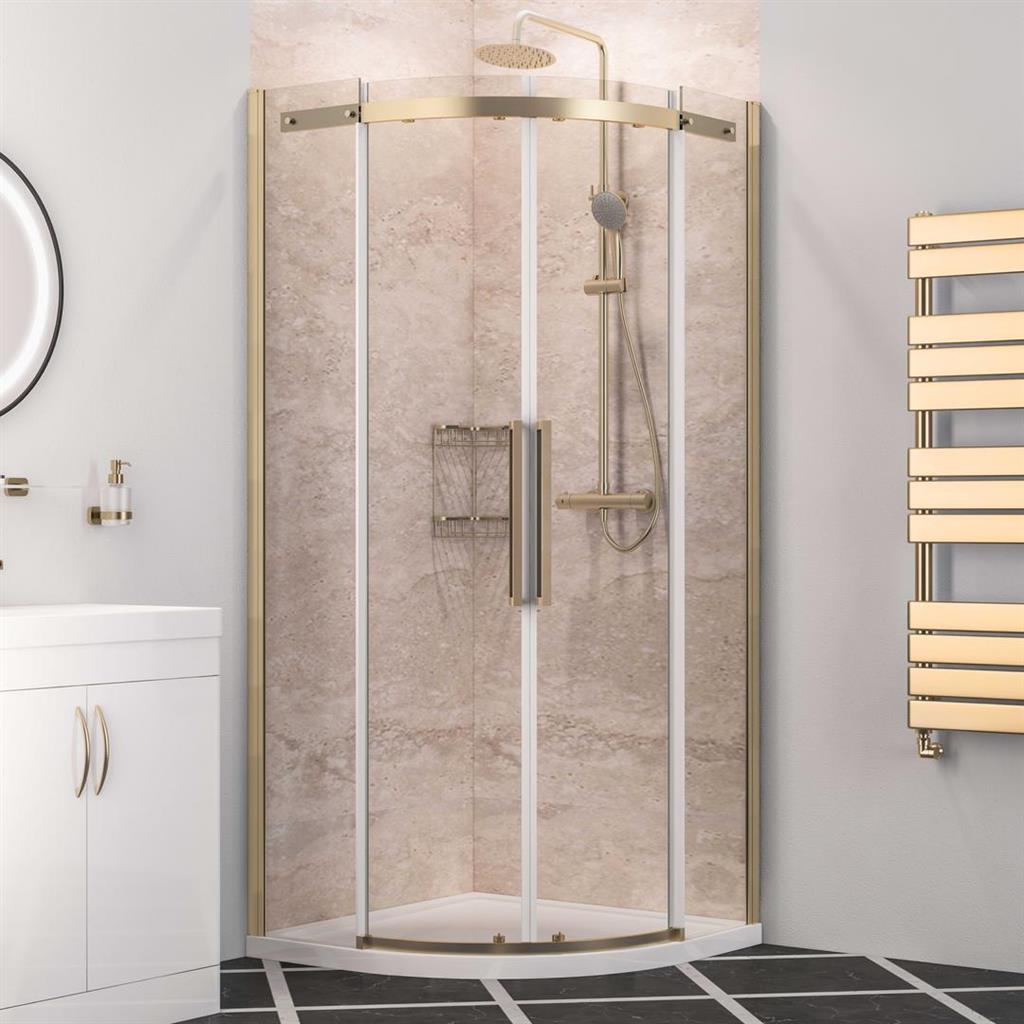 Eastbrook Corniche 2000 Double Door Quadrant Shower Enclosure 900mm x 900mm - Brushed Brass - 49.3217 - TAP 'N' SHOWER