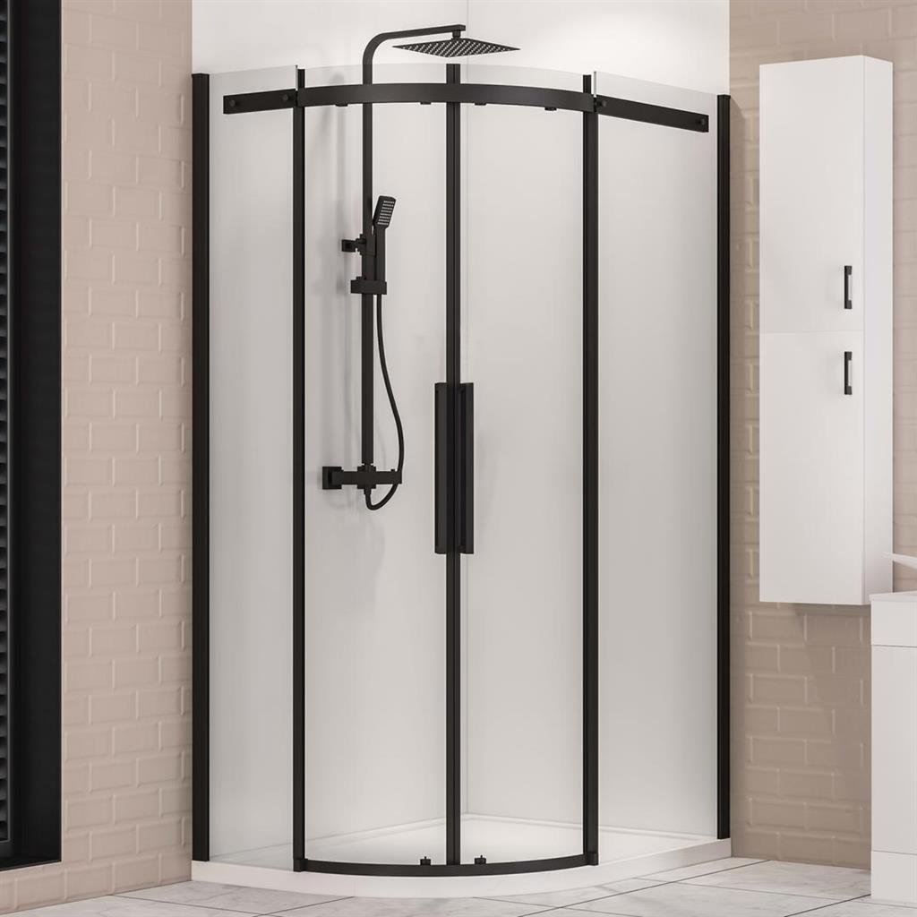 Eastbrook Corniche 2000 Double Door Offset Quadrant Shower Enclosure Right Hand 1100mm x 900mm - Matt Black - 49.3247 - TAP 'N' SHOWER