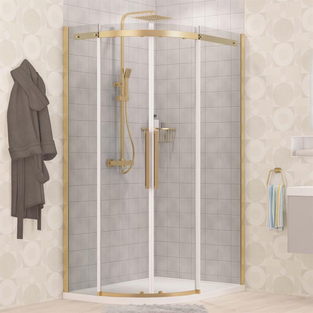 Eastbrook Corniche 2000 Double Door Offset Quadrant Shower Enclosure Right Hand 900mm x 800mm - Brushed Brass - 49.3254 - TAP 'N' SHOWER
