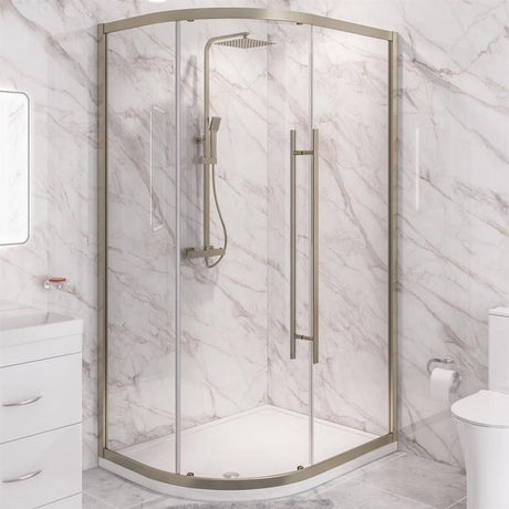Eastbrook Vantage 2000 Offset Quadrant Shower Enclosure 1200mm x 760mm - Brushed Brass - 49.5037 - TAP 'N' SHOWER