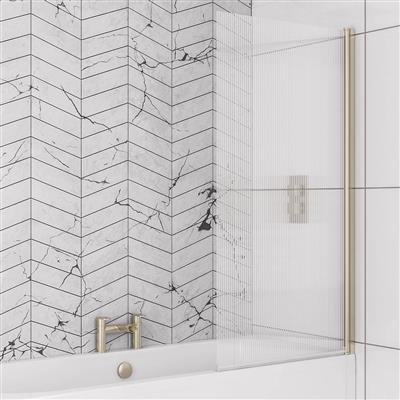 Eastbrook Fluted Right Hand Glass 6mm Straight Hinged Bath Screen 1400mm x 800mm - Brushed Brass - 49.5106 - TAP 'N' SHOWER