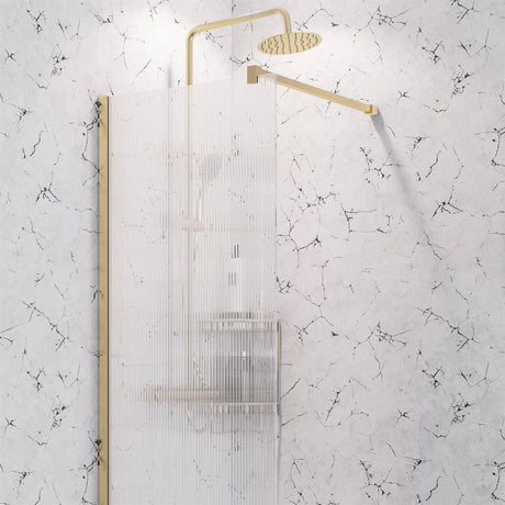 Eastbrook Vantage 2000 Fluted Glass Walk - In Wetroom Shower Screen 900mm - Brushed Brass - 49.5113 - TAP 'N' SHOWER