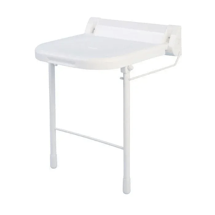 Bathex Essential One Piece Backplate Shower Seat with Stainless Steel Legs - White - 49720 - TAP 'N' SHOWER