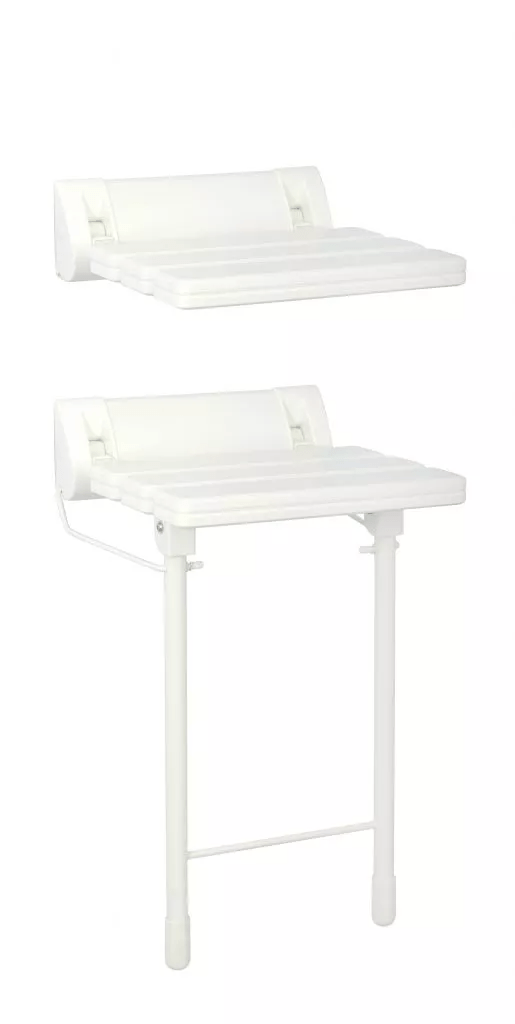 Bathex Essential Slatted Shower Seat with Stainless Steel Drop Down Legs - White - 49889 - TAP 'N' SHOWER