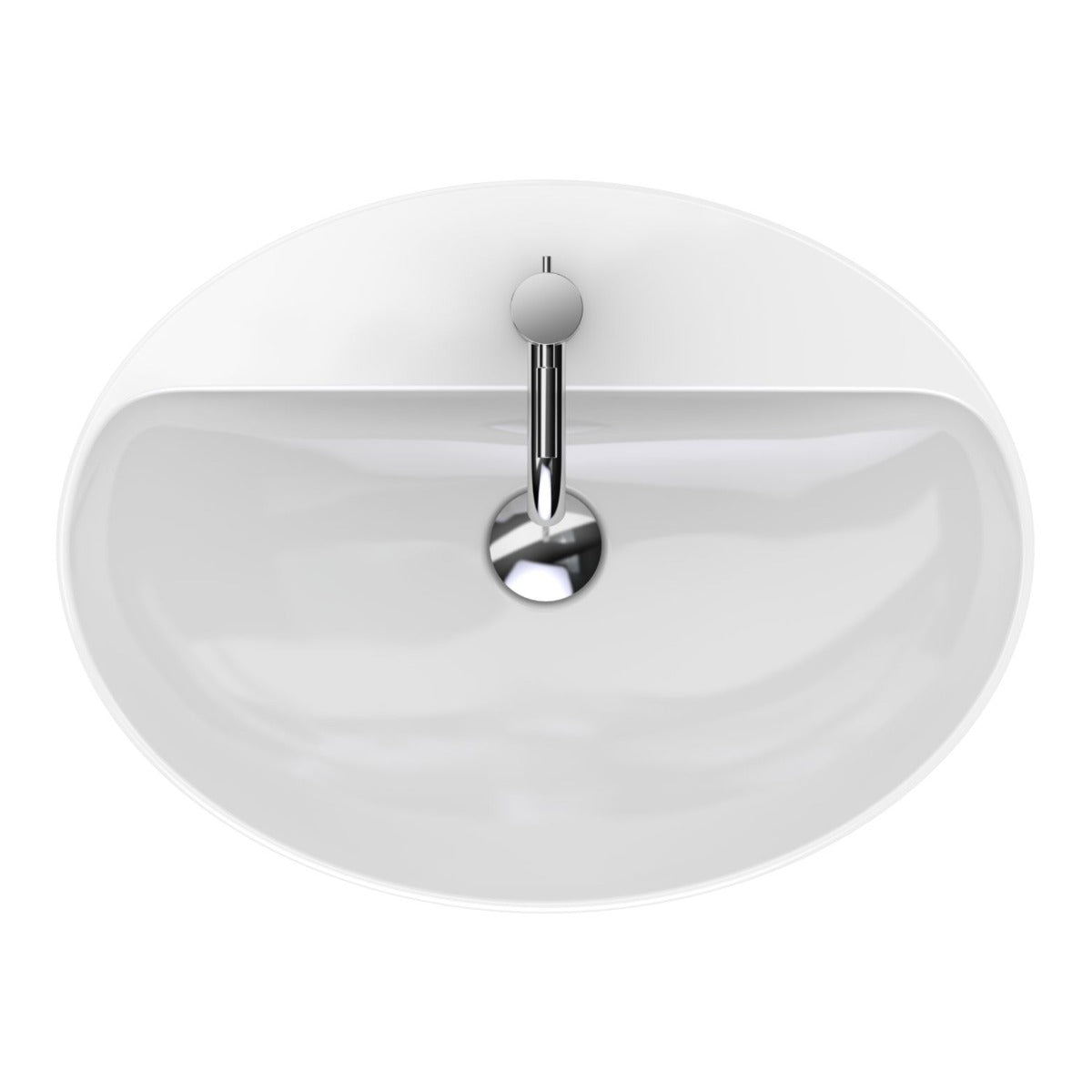 Geberit VariForm Lay - On Washbasin Oval 600mm Tap Hole & Overflow - White - 500.772.01.2 - TAP 'N' SHOWER