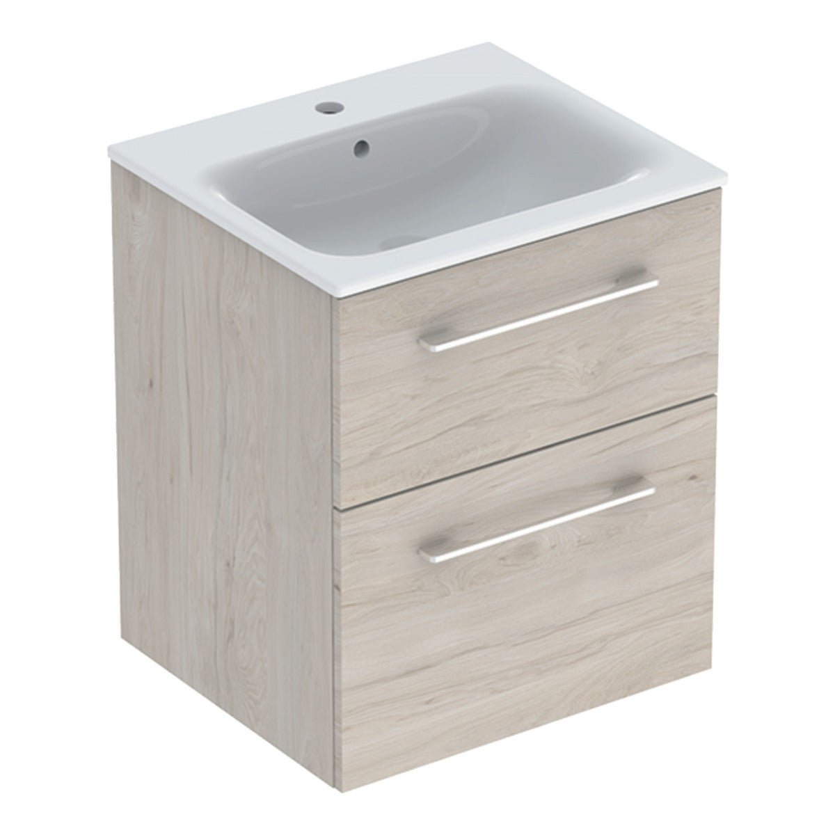 Geberit Selnova Two Drawer Slim - Rim Basin & Cabinet Set 550mm - Light Hickory - 501.235.00.1 - TAP 'N' SHOWER