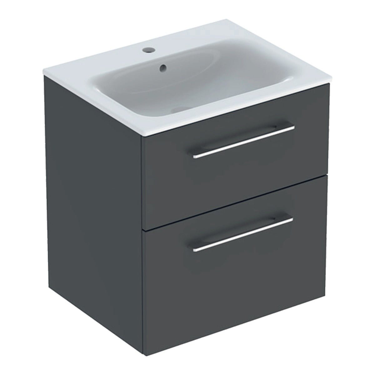 Geberit Selnova Two Drawer Slim - Rim Basin & Cabinet Set 600mm - Lava - 501.237.00.1 - TAP 'N' SHOWER