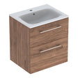 Geberit Selnova Two Drawer Slim - Rim Basin & Cabinet Set 600mm - Hickory - 501.238.00.1 - TAP 'N' SHOWER