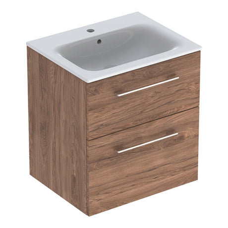 Geberit Selnova Two Drawer Slim - Rim Basin & Cabinet Set 600mm - Hickory - 501.238.00.1 - TAP 'N' SHOWER