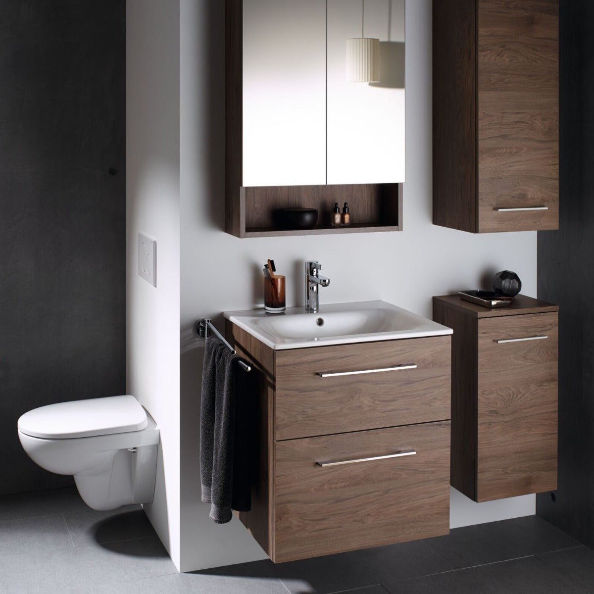 Geberit Selnova Two Drawer Slim - Rim Basin & Cabinet Set 600mm - Hickory - 501.238.00.1 - TAP 'N' SHOWER