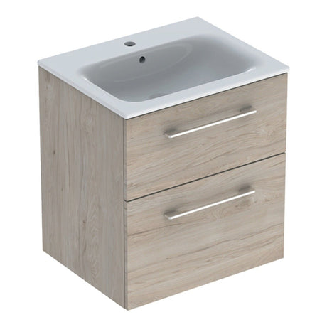 Geberit Selnova Two Drawer Slim - Rim Basin & Cabinet Set 600mm - Light Hickory - 501.239.00.1 - TAP 'N' SHOWER