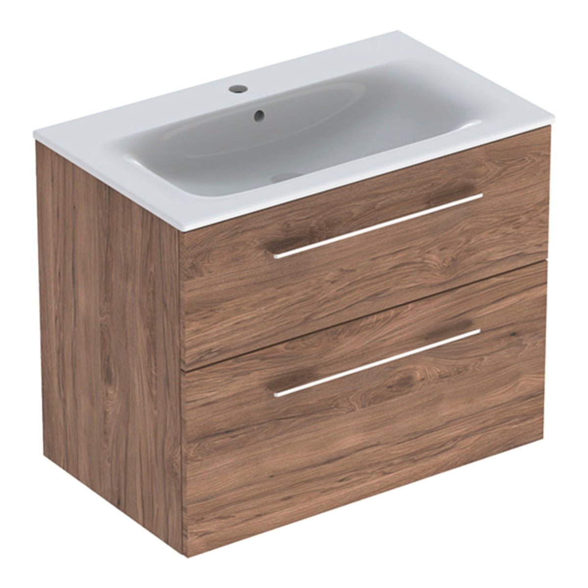 Geberit Selnova Two Drawer Slim - Rim Basin & Cabinet Set 800mm - Hickory - 501.242.00.1 - TAP 'N' SHOWER