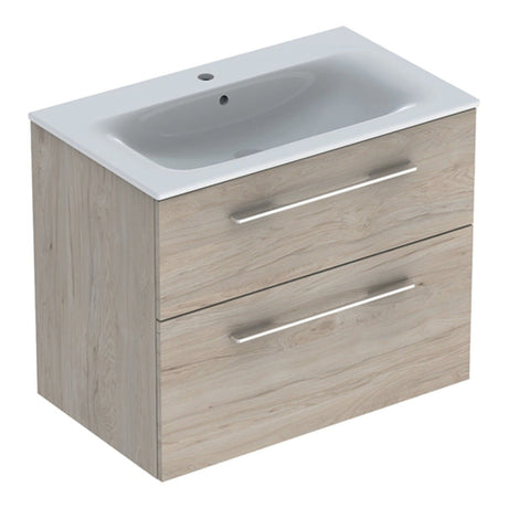 Geberit Selnova Two Drawer Slim - Rim Basin & Cabinet Set 800mm - Light Hickory - 501.243.00.1 - TAP 'N' SHOWER