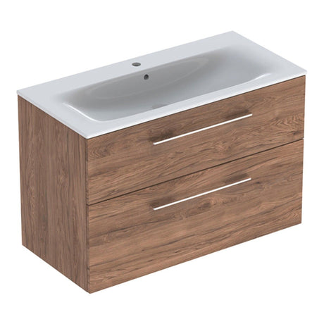 Geberit Selnova Two Drawer Slim - Rim Basin & Cabinet Set 1,000mm - Hickory - 501.246.00.1 - TAP 'N' SHOWER