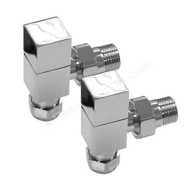 Oakham Square Radiator Valves Angled - 15mm - Chrome - TAP 'N' SHOWER