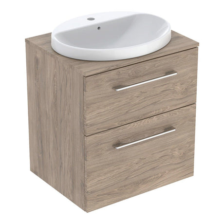 Geberit Selnova Two Drawer Countertop Basin & Cabinet Set 600mm - Hickory - 502.870.00.1 - TAP 'N' SHOWER