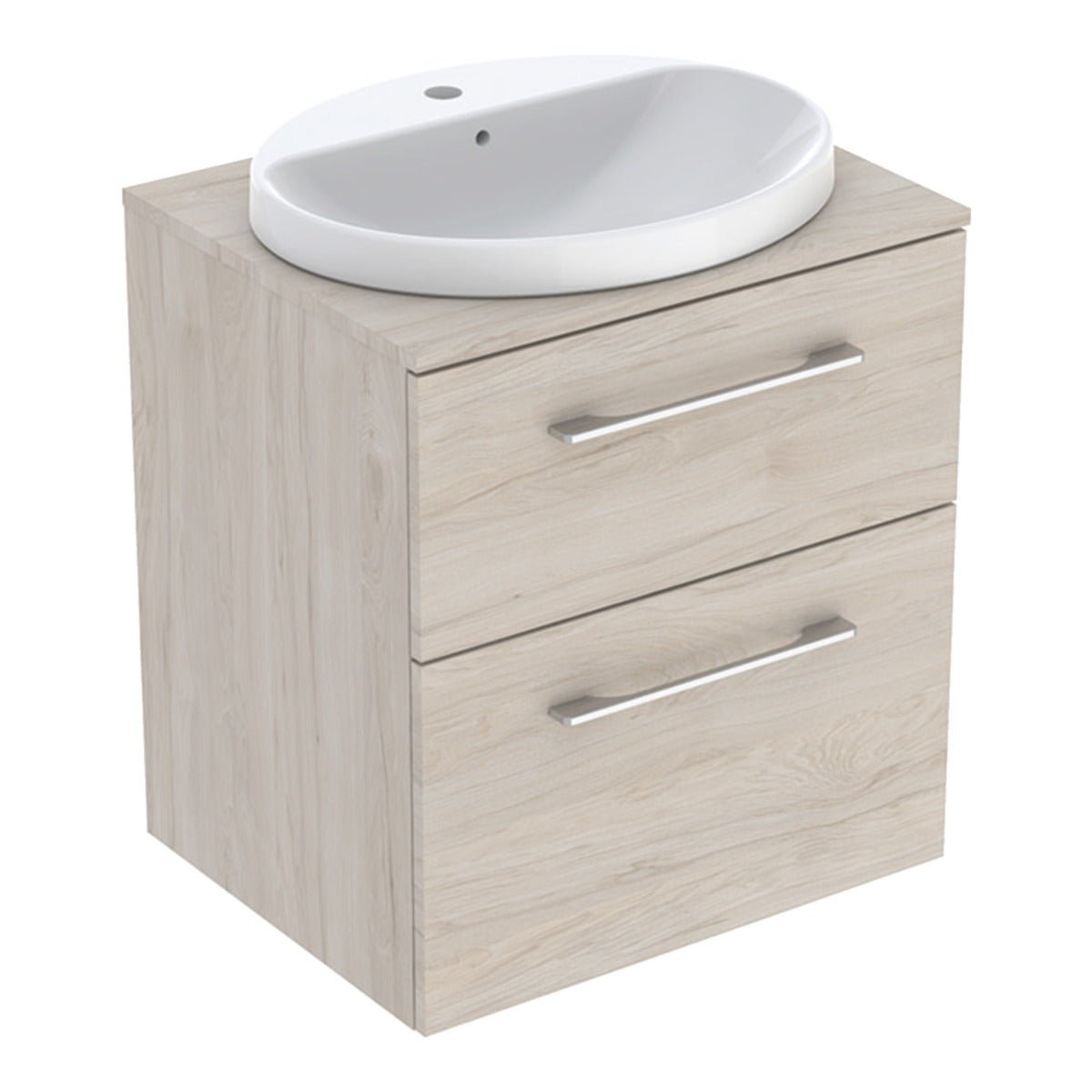 Geberit Selnova Two Drawer Countertop Basin & Cabinet Set 600mm - Light Hickory - 502.871.00.1 - TAP 'N' SHOWER