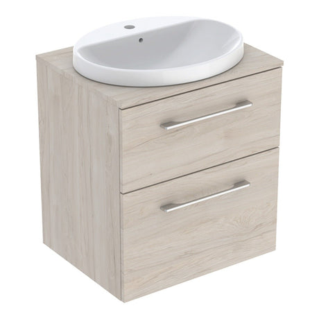 Geberit Selnova Two Drawer Countertop Basin & Cabinet Set 600mm - Light Hickory - 502.871.00.1 - TAP 'N' SHOWER