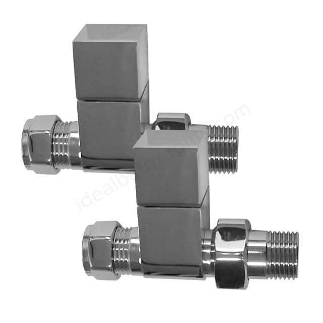 Oakham Square Radiator Valves Straight - 15mm - Chrome - TAP 'N' SHOWER