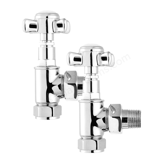 Oakham Crosshead Radiator Valves Angled - 15mm - Chrome - TAP 'N' SHOWER