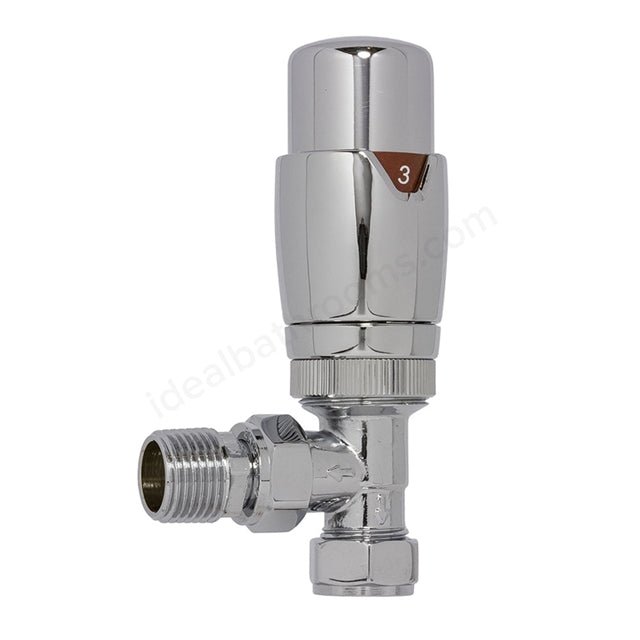 Oakham Thermostatic Radiator Valves Angled - 15mm - Chrome - TAP 'N' SHOWER