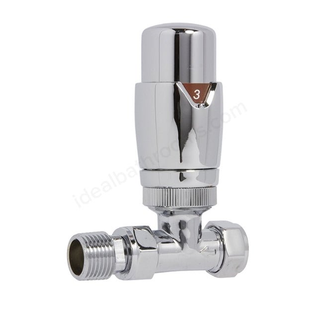 Oakham Thermostatic Radiator Valves Straight - 15mm - Chrome - TAP 'N' SHOWER