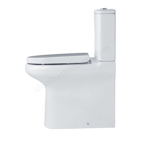 Oakham Lily Rimless Comfort Height Close Coupled BTW Toilet Pan with Cistern and Soft Close Seat - White - TAP 'N' SHOWER