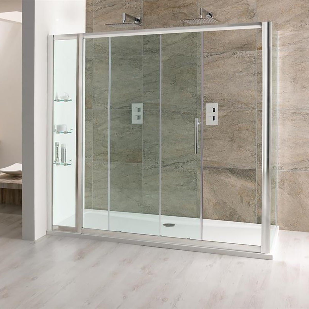Eastbrook Volente Shower Enclosure In Line Panel with Shelves 300mm - Clear Glass - 58.011 - TAP 'N' SHOWER