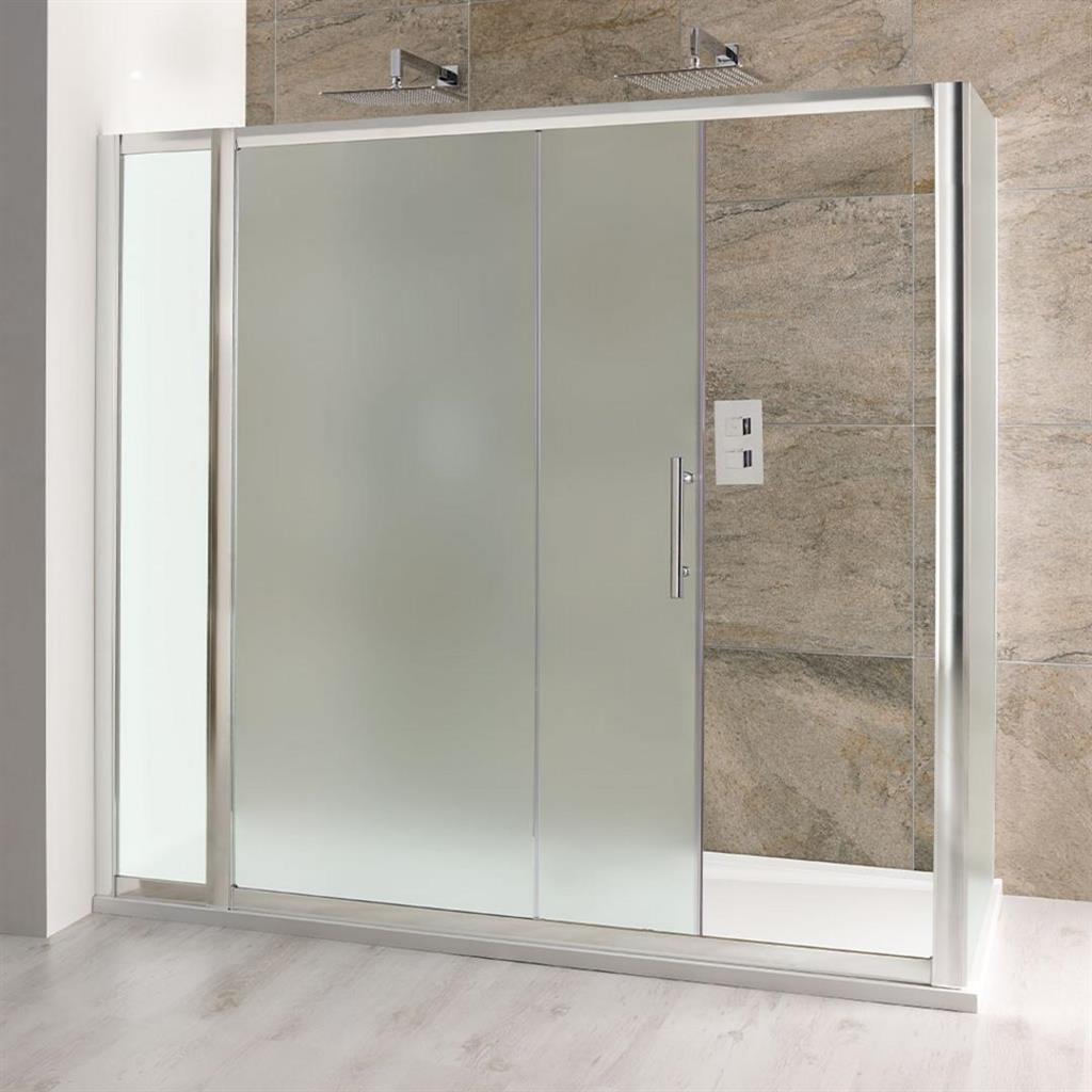 Eastbrook Volente Shower Enclosure Sliding Door Frosted Glass 2000mm - Polished Silver Frame - 58.023 - TAP 'N' SHOWER