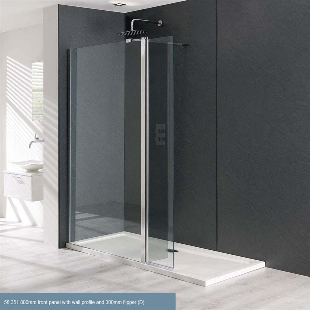 Eastbrook Valliant Walk - In Wetroom Shower Screen Panel 800mm with 300mm Flipper Panel - Type D - 58.351 - TAP 'N' SHOWER