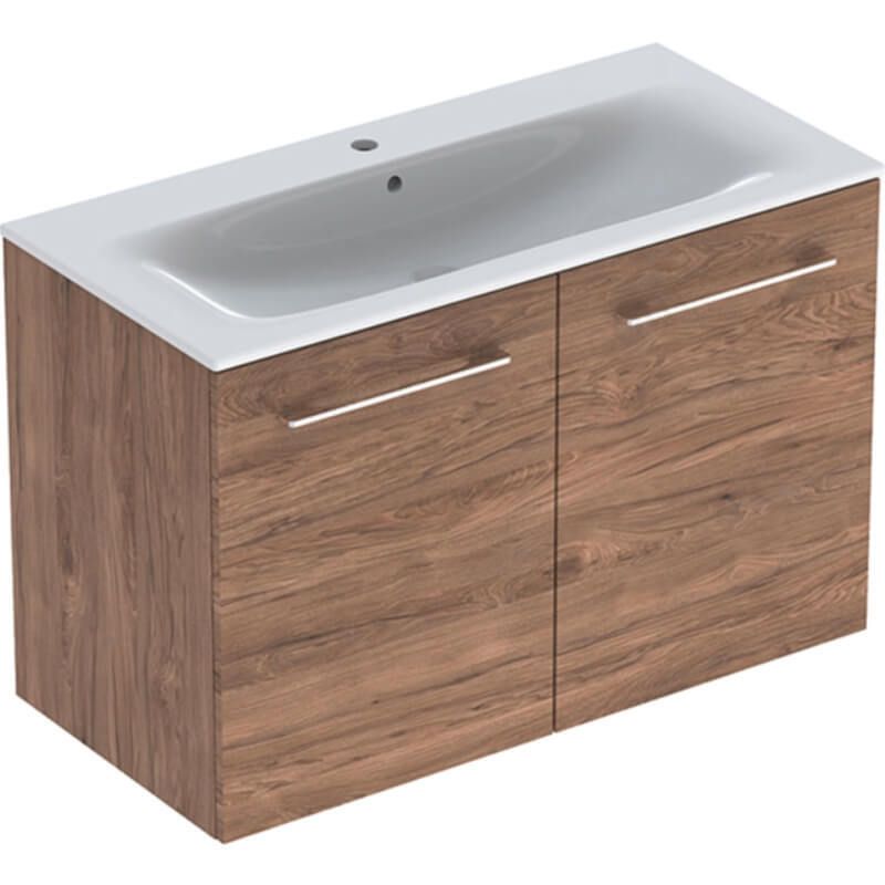 Geberit Selnova 2 Door Slim Vanity Unit and Basin 1000mm - Hickory - 501.262.00.1 - TAP 'N' SHOWER