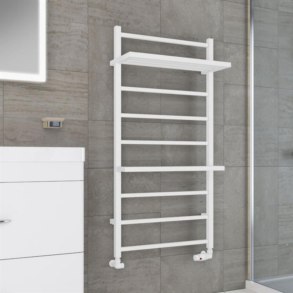 Eastbrook Launton Straight Ladder Towel Radiator With Shelves 1200mm x 600mm - Matt White - 61.0063 - TAP 'N' SHOWER