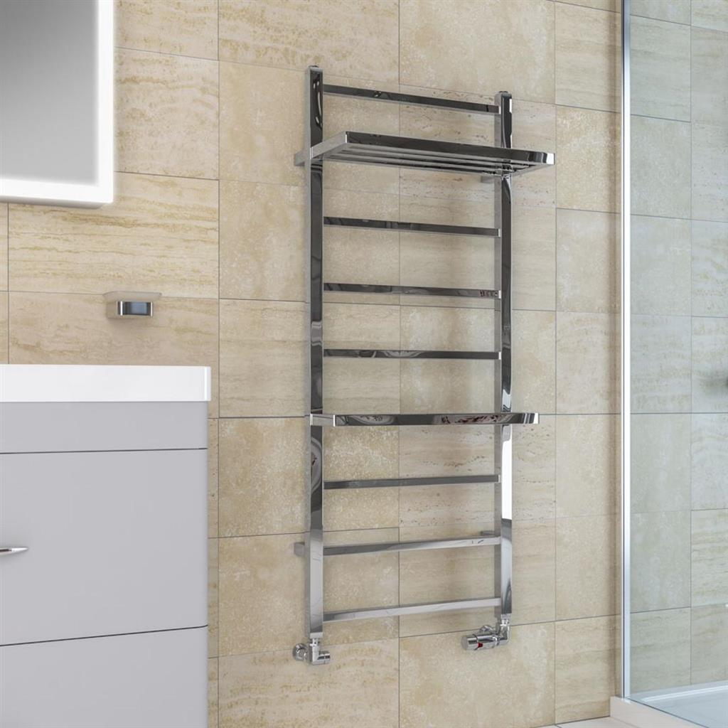 Eastbrook Launton Straight Ladder Towel Radiator With Shelves 1200mm x 500mm - Chrome - 61.0066 - TAP 'N' SHOWER