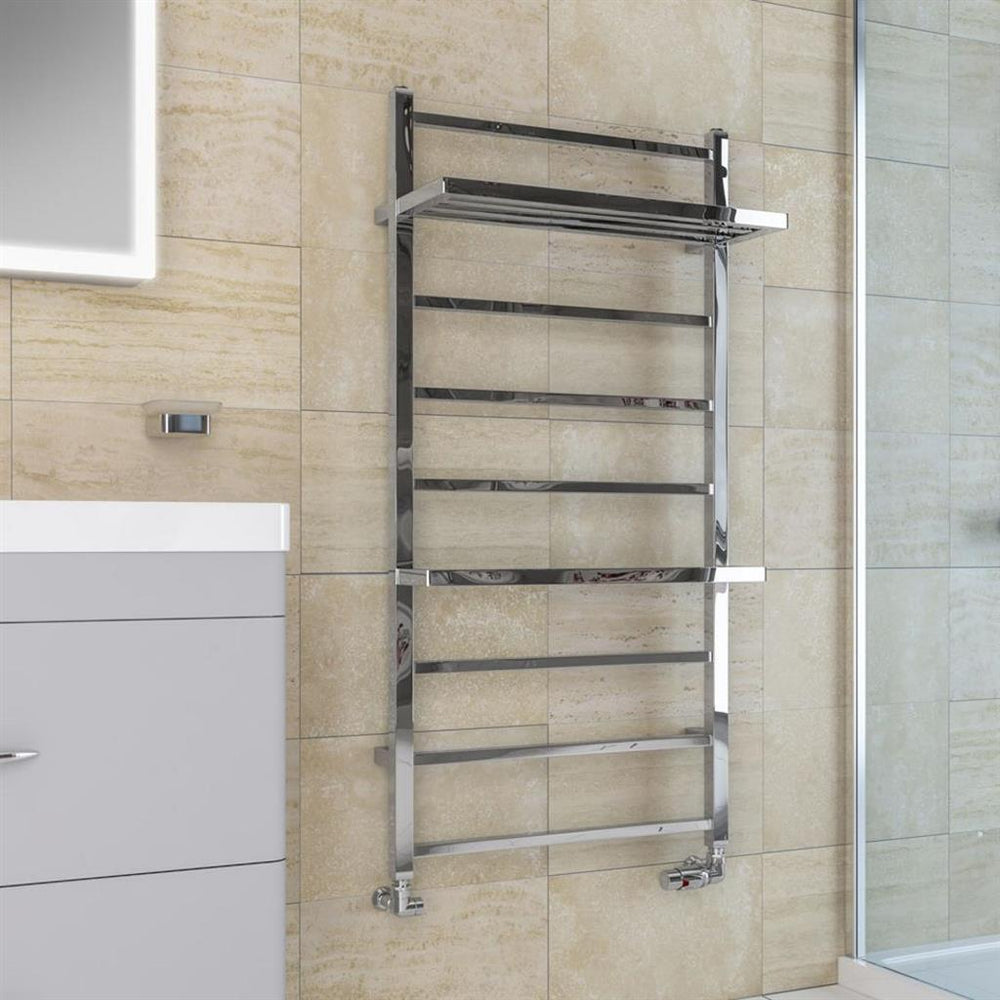 Eastbrook Launton Straight Ladder Towel Radiator With Shelves 1200mm x 600mm - Chrome - 61.0067 - TAP 'N' SHOWER