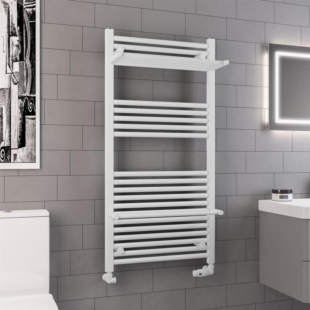 Eastbrook Haddenham Straight Ladder Towel Radiator With Shelves 1200mm x 600mm - Matt White - 61.0069 - TAP 'N' SHOWER