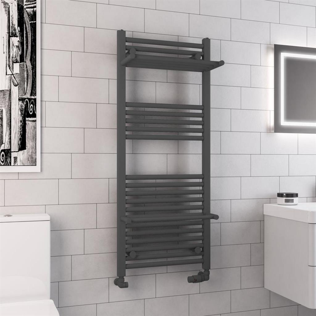 Eastbrook Haddenham Straight Ladder Towel Radiator With Shelves 1200mm x 500mm - Matt Anthracite - 61.0070 - TAP 'N' SHOWER