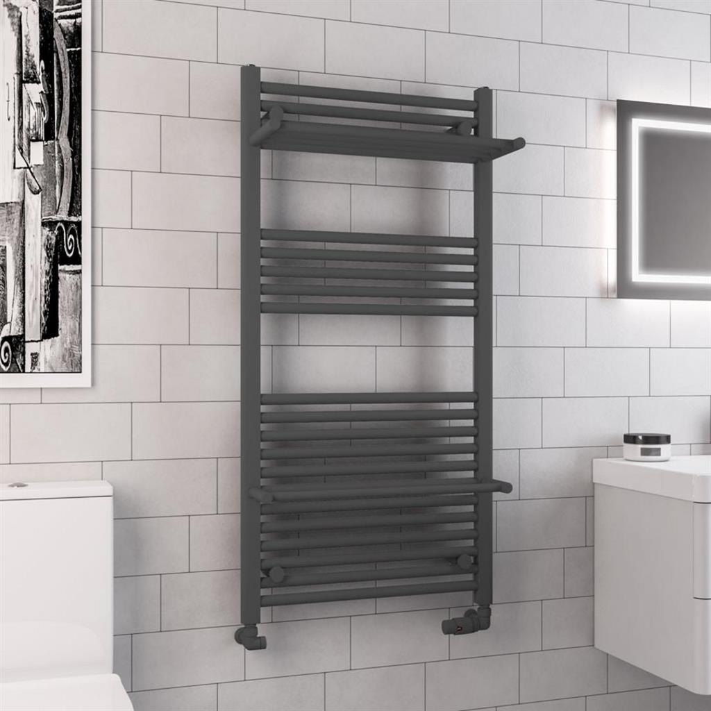 Eastbrook Haddenham Straight Ladder Towel Radiator With Shelves 1200mm x 600mm - Matt Anthracite - 61.0071 - TAP 'N' SHOWER