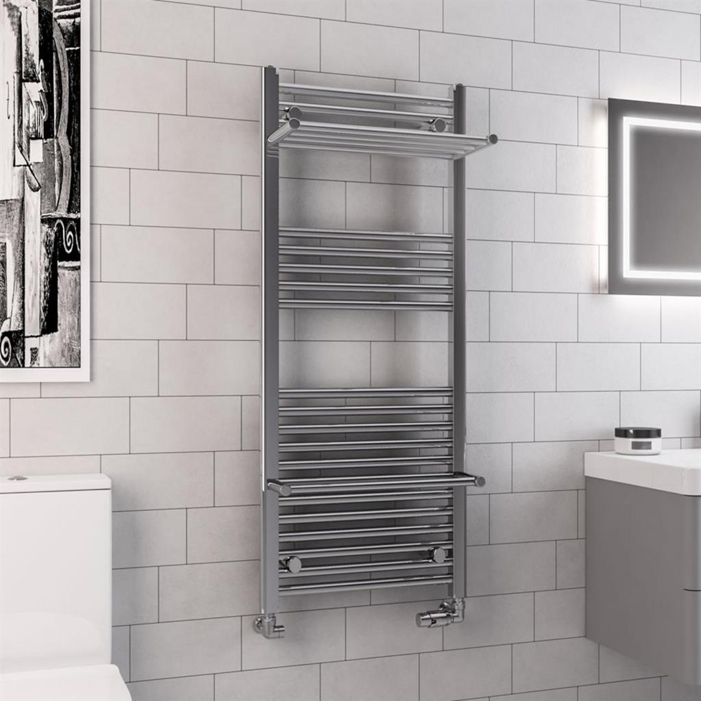 Eastbrook Haddenham Straight Ladder Towel Radiator With Shelves 1200mm x 500mm - Chrome - 61.0072 - TAP 'N' SHOWER