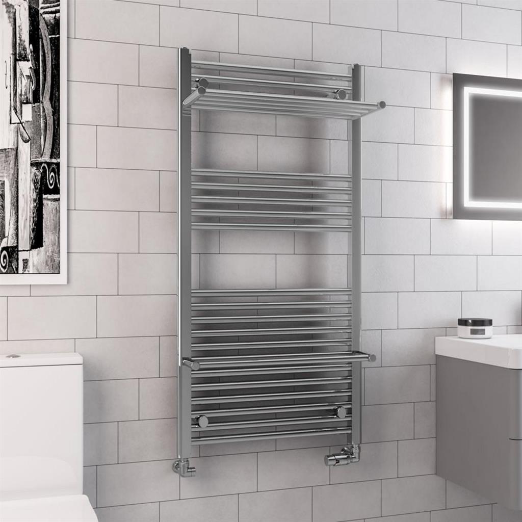 Eastbrook Haddenham Straight Ladder Towel Radiator With Shelves 1200mm x 600mm - Chrome - 61.0073 - TAP 'N' SHOWER