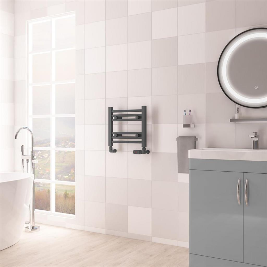 Eastbrook Biava Hidden Vent Straight Multirail Towel Radiator 400mm x 360mm - Matt Anthracite - 61.0094 - TAP 'N' SHOWER