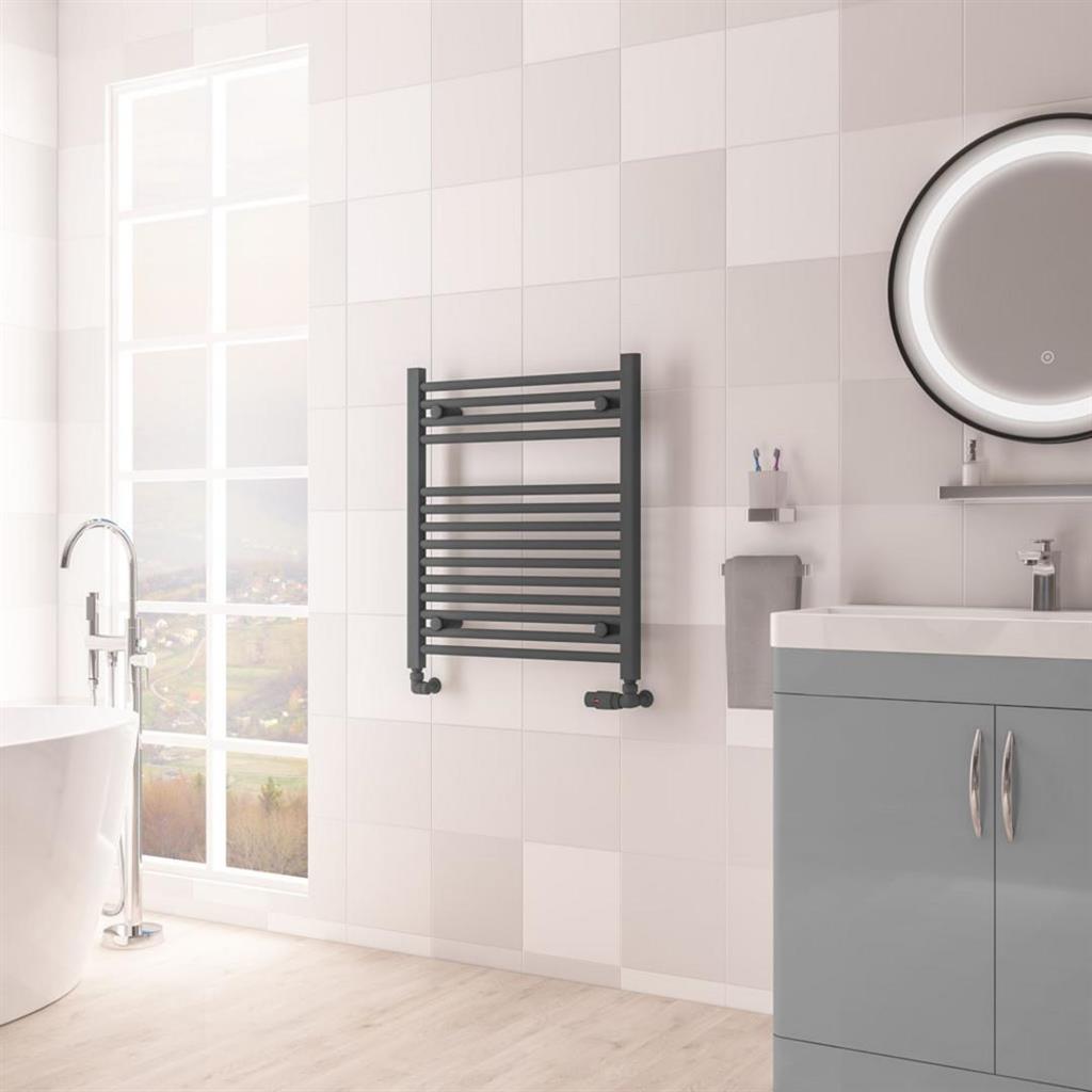 Eastbrook Biava Hidden Vent Straight Multirail Towel Radiator 600mm x 688mm - Matt Anthracite - 61.0096 - TAP 'N' SHOWER