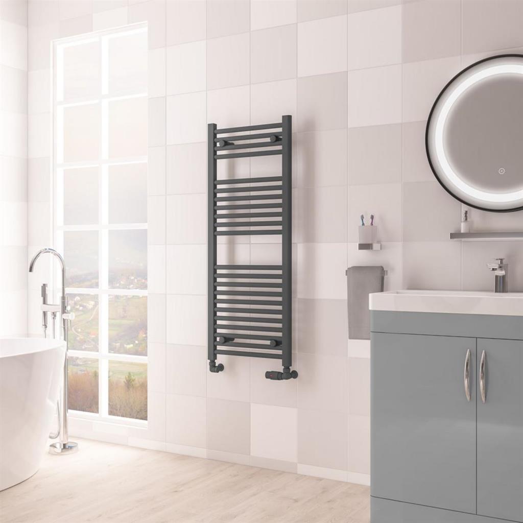 Eastbrook Biava Hidden Vent Straight Multirail Towel Radiator 450mm x 1118mm - Matt Anthracite - 61.0098 - TAP 'N' SHOWER