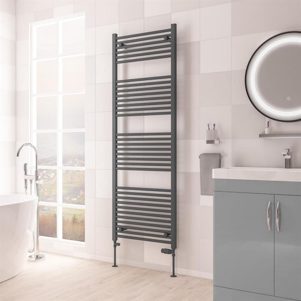 Eastbrook Biava Hidden Vent Straight Multirail Towel Radiator 600mm x 1720mm - Matt Anthracite - 61.0102 - TAP 'N' SHOWER