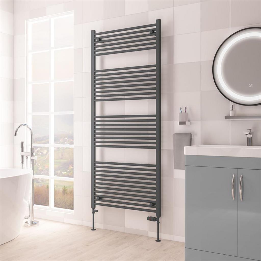 Eastbrook Biava Hidden Vent Straight Multirail Towel Radiator 750mm x 1720mm - Matt Anthracite - 61.0103 - TAP 'N' SHOWER